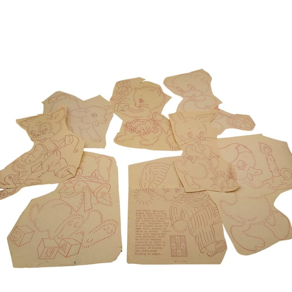 Vintage Playful Animals Transfer Patterns, MCM Workbasket Iron On Transfers
